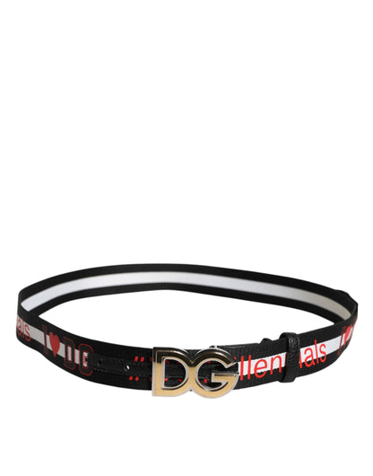 Ceinture à boucle en métal avec logo imprimé noir et blanc Dolce &amp; Gabbana