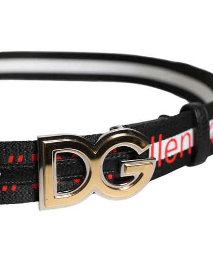 Ceinture à boucle en métal avec logo imprimé noir et blanc Dolce &amp; Gabbana