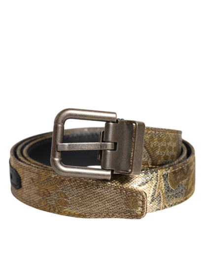 Ceinture Dolce &amp; Gabbana en cuir doré jacquard avec boucle en métal argenté