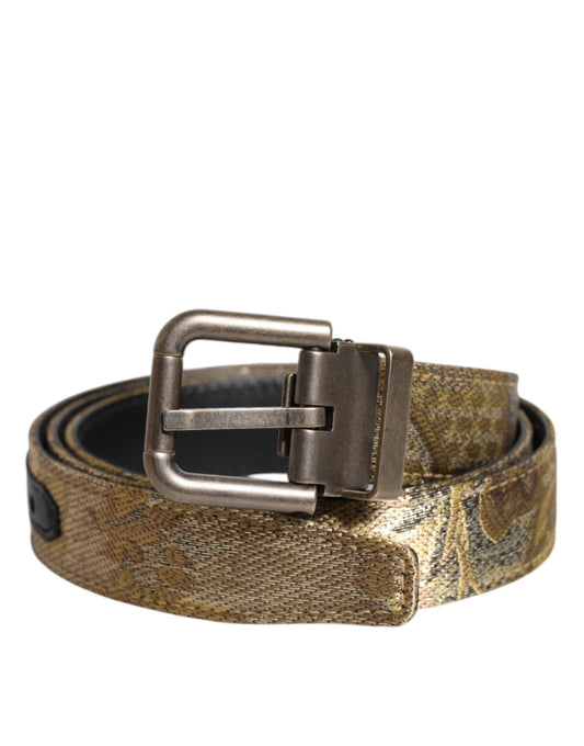 Ceinture Dolce &amp; Gabbana en cuir doré jacquard avec boucle en métal argenté