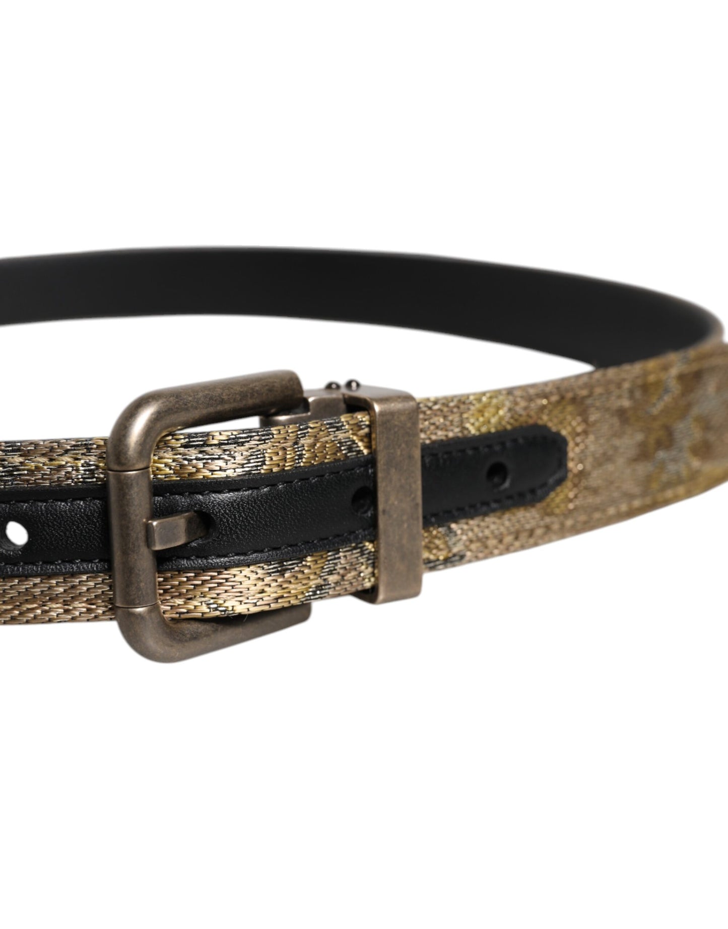 Ceinture Dolce &amp; Gabbana en cuir doré jacquard avec boucle en métal argenté