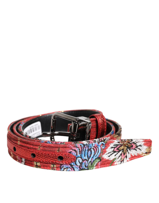 Ceinture Dolce &amp; Gabbana à boucle en métal ornée de fleurs rouges DG