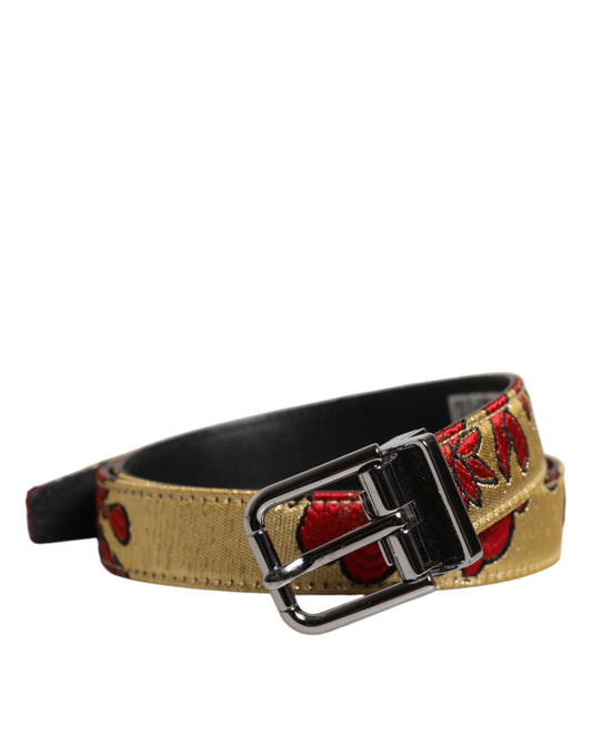 Ceinture Dolce &amp; Gabbana en cuir jacquard fleuri doré avec boucle en métal