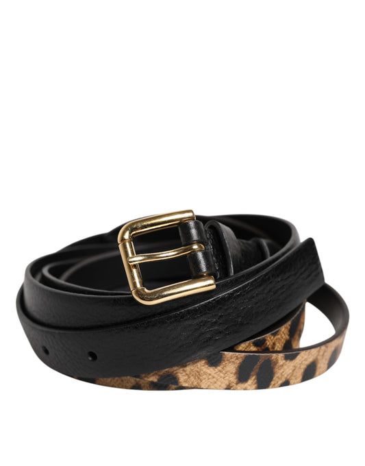 Ceinture classique à boucle en métal doré et motif léopard noir Dolce &amp; Gabbana