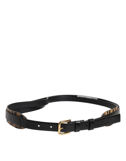 Ceinture classique à boucle en métal doré et motif léopard noir Dolce &amp; Gabbana