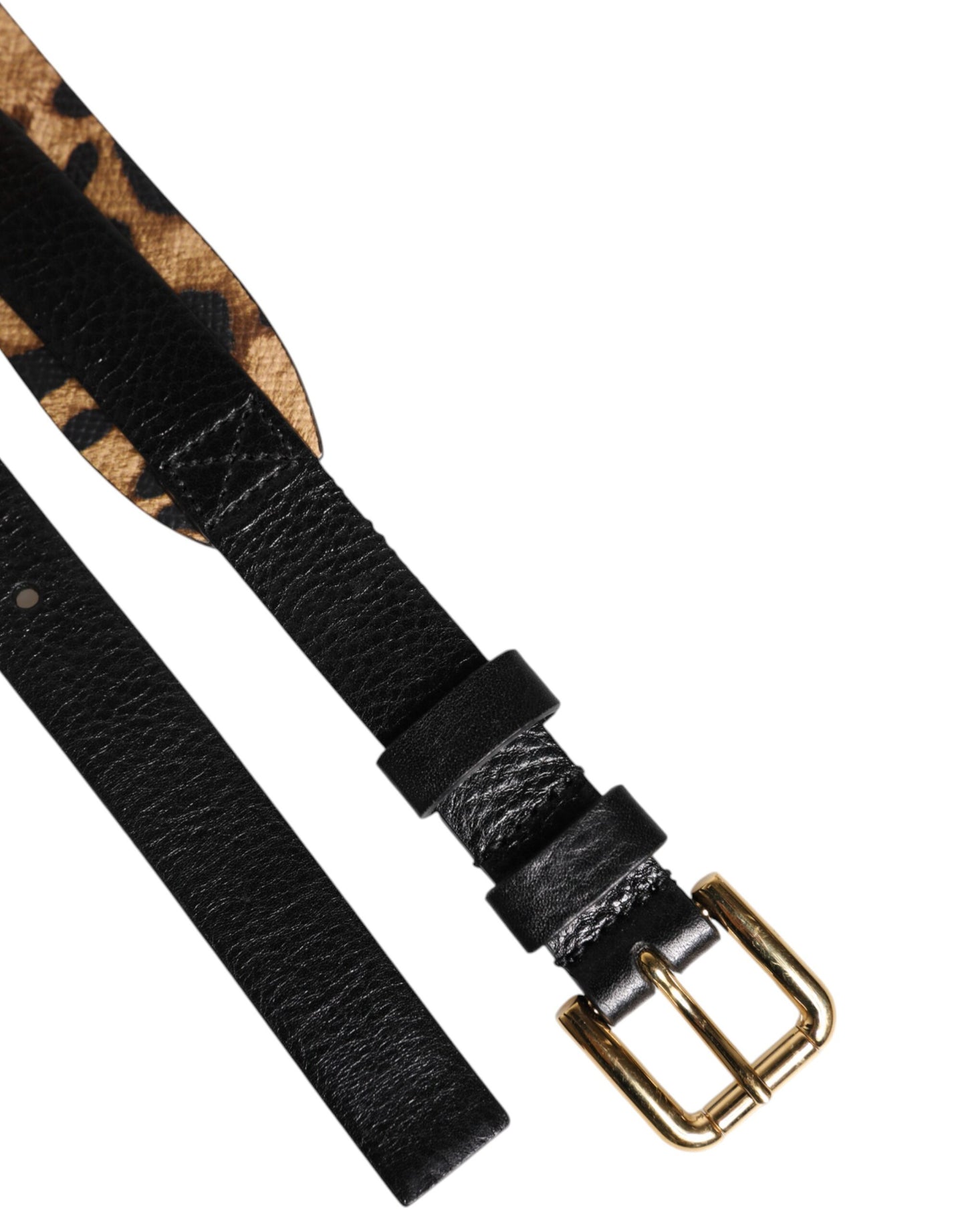 Ceinture classique à boucle en métal doré et motif léopard noir Dolce &amp; Gabbana