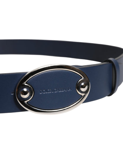Ceinture classique en cuir bleu Dolce &amp; Gabbana avec boucle en métal et logo