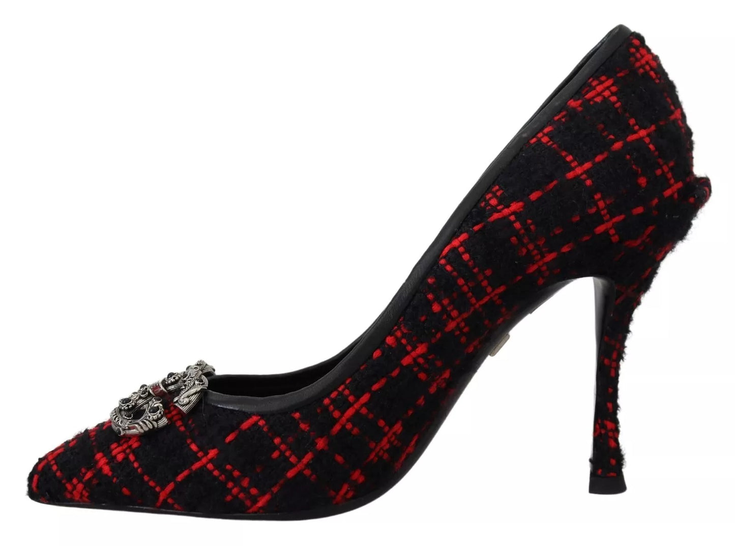 Dolce &amp; Gabbana Red Black Tweed DG Amore Heels Pumps Shoes