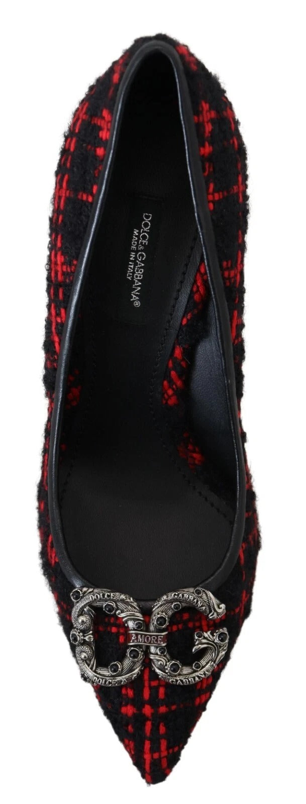 Dolce &amp; Gabbana Red Black Tweed DG Amore Heels Pumps Shoes