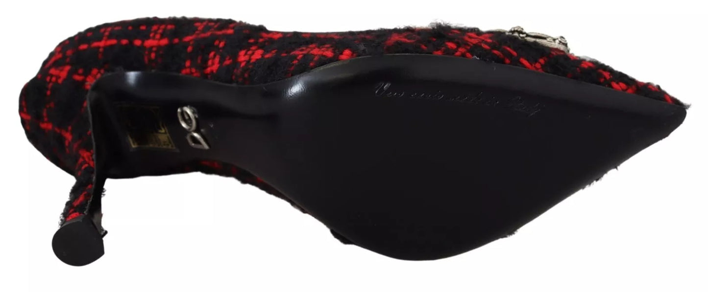 Dolce &amp; Gabbana Red Black Tweed DG Amore Heels Pumps Shoes
