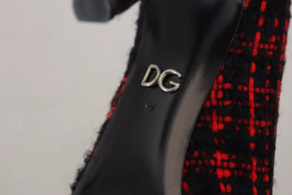 Dolce &amp; Gabbana Red Black Tweed DG Amore Heels Pumps Shoes