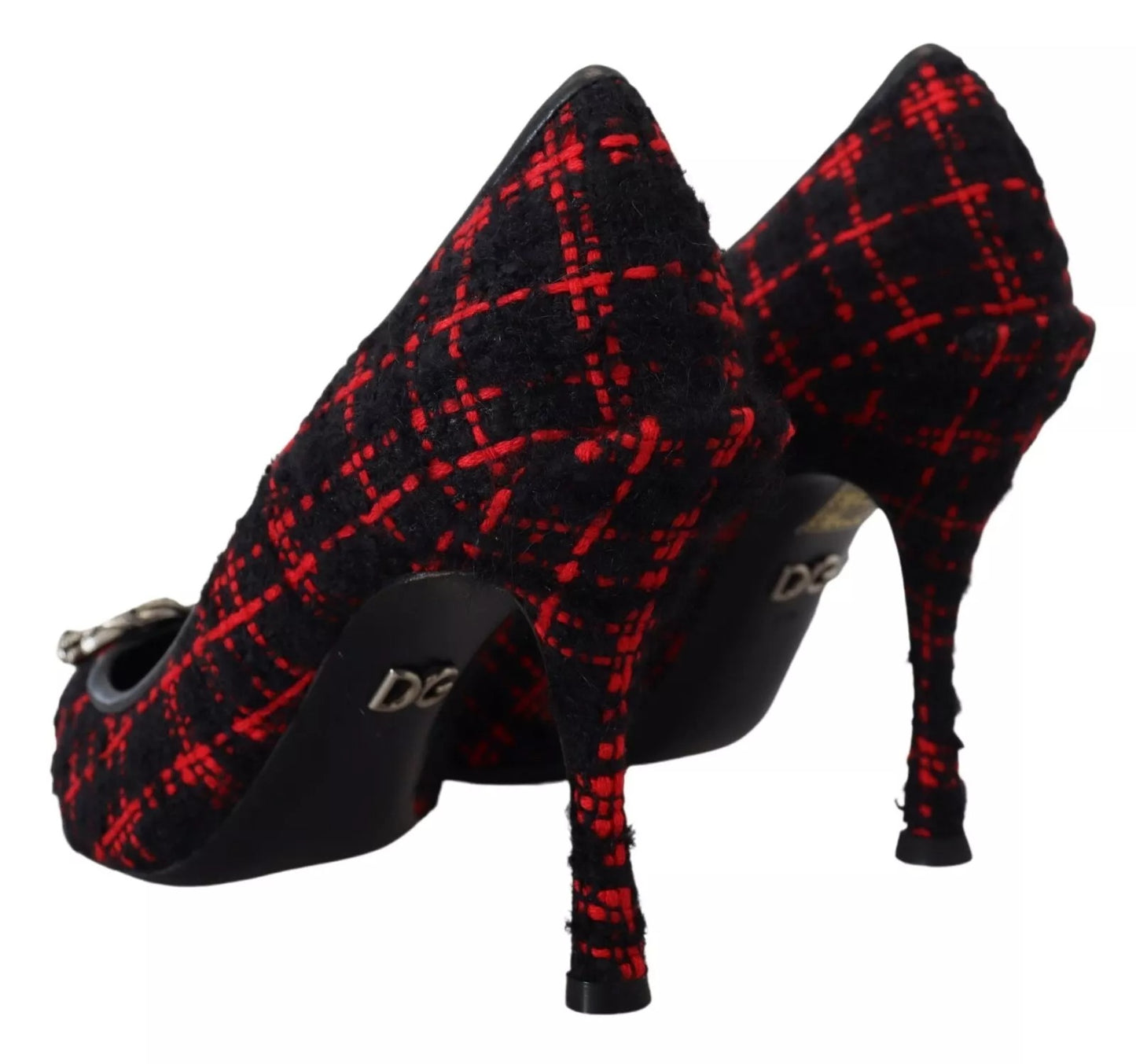 Dolce &amp; Gabbana Red Black Tweed DG Amore Heels Pumps Shoes