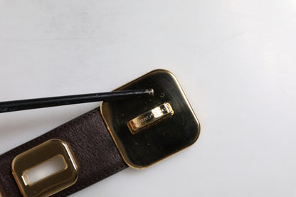Ceinture Dolce &amp; Gabbana en cuir marron foncé avec boucle rotative dorée