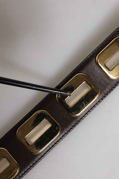 Ceinture Dolce &amp; Gabbana en cuir marron foncé avec boucle rotative dorée