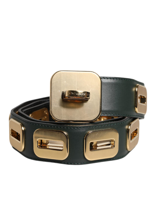 Ceinture à boucle rotative dorée en cuir vert Dolce &amp; Gabbana