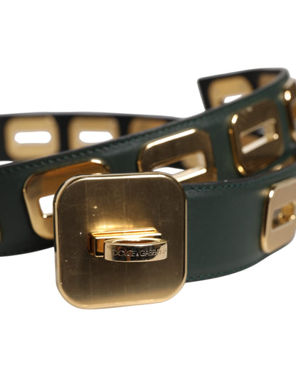 Ceinture à boucle rotative dorée en cuir vert Dolce &amp; Gabbana
