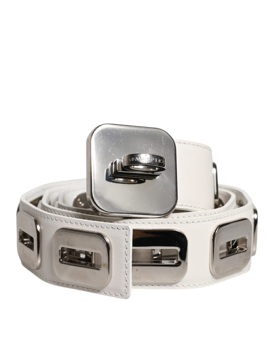 Ceinture Dolce &amp; Gabbana en cuir blanc à boucle rotative dorée