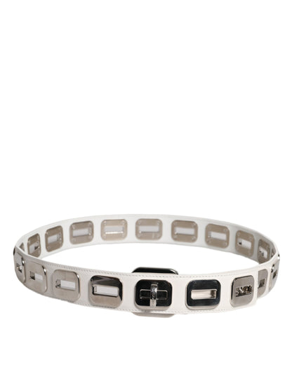 Ceinture Dolce &amp; Gabbana en cuir blanc à boucle rotative dorée