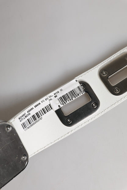 Ceinture Dolce &amp; Gabbana en cuir blanc à boucle rotative dorée