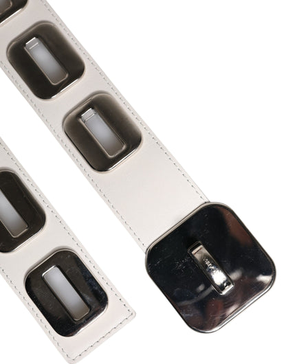 Ceinture Dolce &amp; Gabbana en cuir blanc à boucle rotative dorée