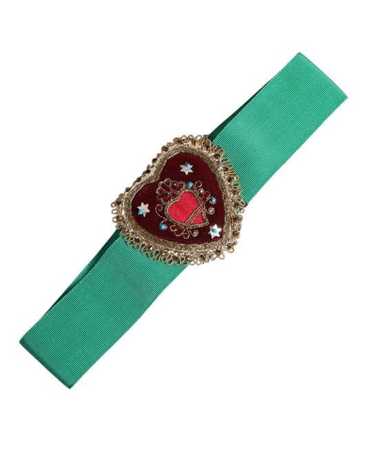 Ceinture extensible verte Dolce &amp; Gabbana à taille large ornée de cœurs