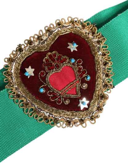 Ceinture extensible verte Dolce &amp; Gabbana à taille large ornée de cœurs