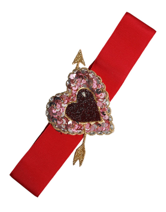 Ceinture extensible rouge Dolce &amp; Gabbana à taille large ornée de cœurs