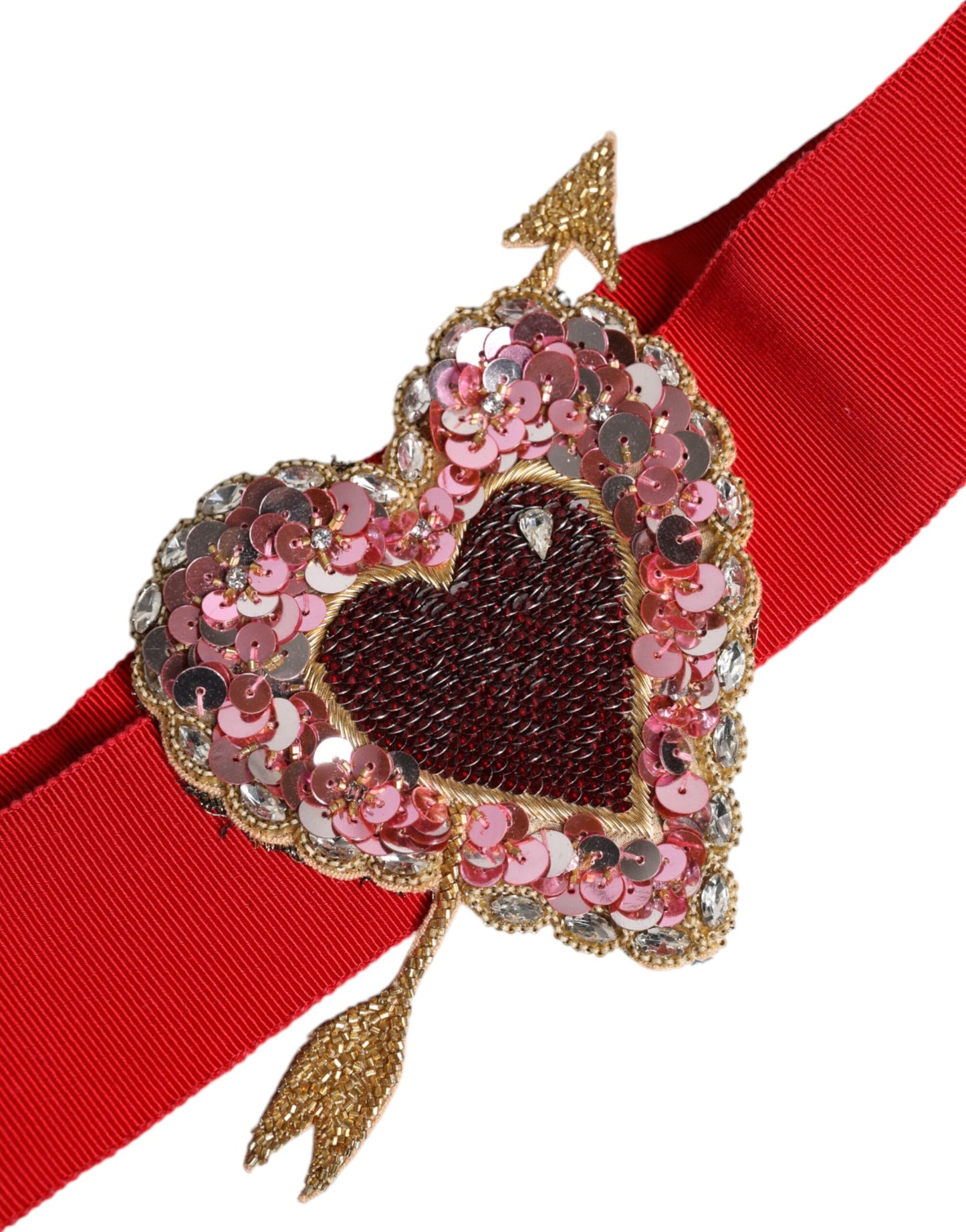 Ceinture extensible rouge Dolce &amp; Gabbana à taille large ornée de cœurs