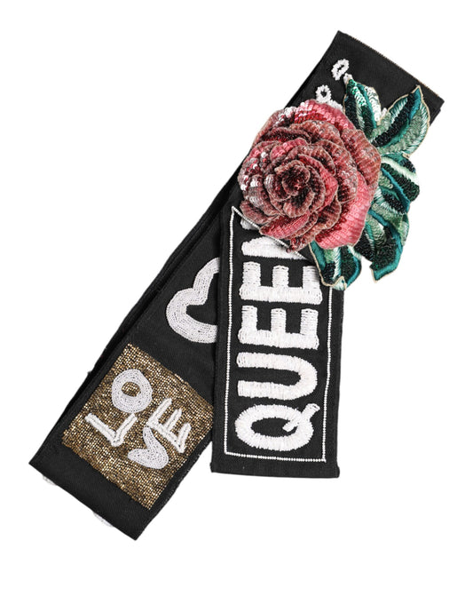 Ceinture extensible noire à ornements multicolores Dolce &amp; Gabbana