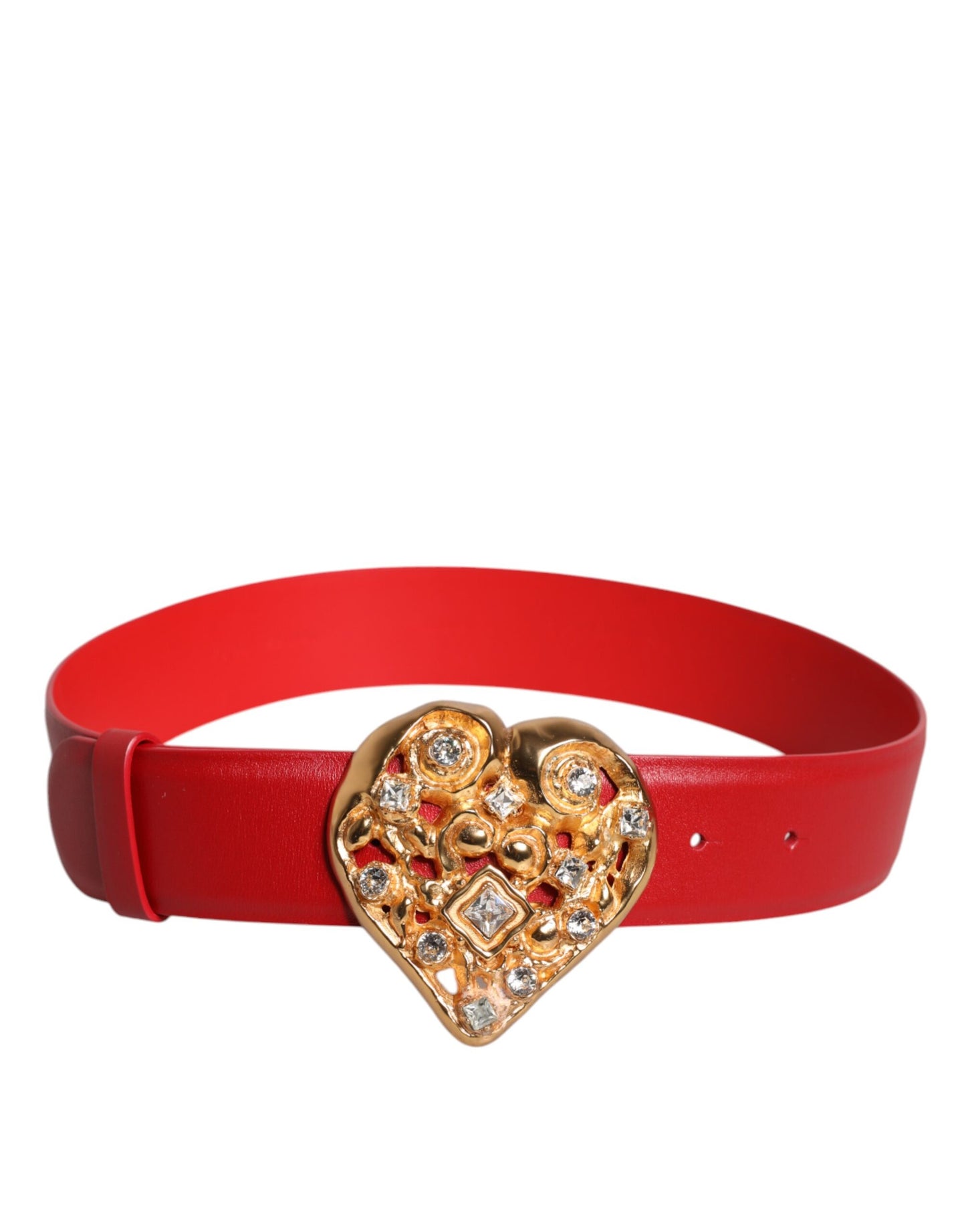 Ceinture Dolce &amp; Gabbana en cuir de veau rouge avec boucle en métal ornée