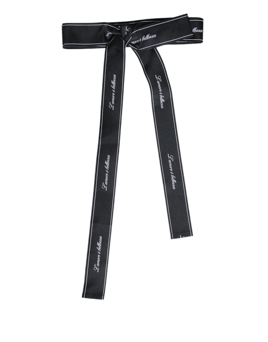 Dolce &amp; Gabbana Black Waist Ribbon Wide Bow Logo Belt