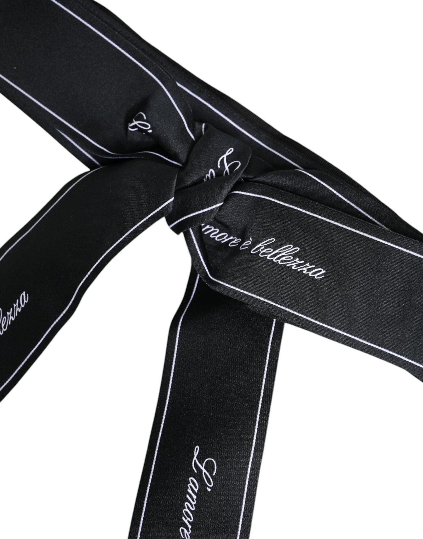 Dolce &amp; Gabbana Black Waist Ribbon Wide Bow Logo Belt