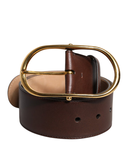 Dolce &amp; Gabbana Brown Logo Engraved Metal Waist Buckle Belt