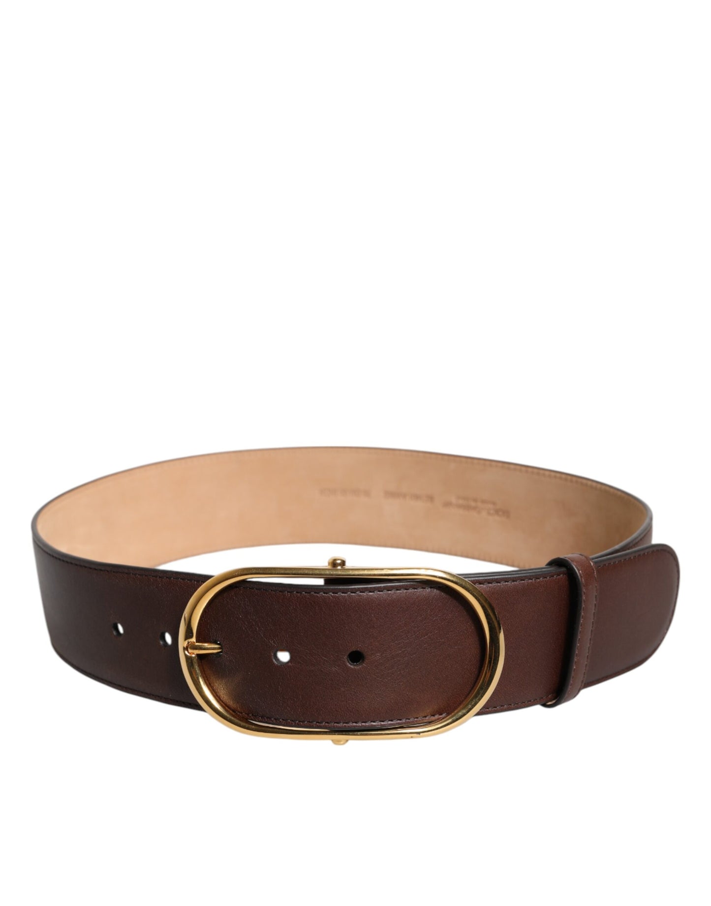 Dolce &amp; Gabbana Brown Logo Engraved Metal Waist Buckle Belt