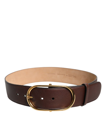 Dolce &amp; Gabbana Brown Logo Engraved Metal Waist Buckle Belt