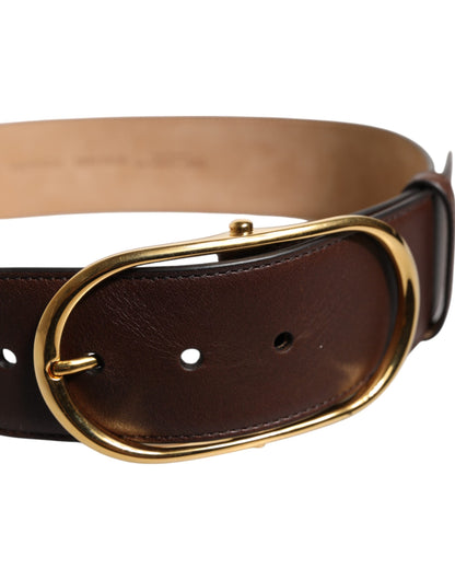 Dolce &amp; Gabbana Brown Logo Engraved Metal Waist Buckle Belt