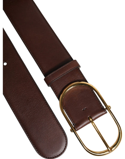 Dolce &amp; Gabbana Brown Logo Engraved Metal Waist Buckle Belt