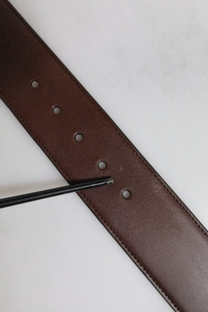 Dolce &amp; Gabbana Brown Logo Engraved Metal Waist Buckle Belt