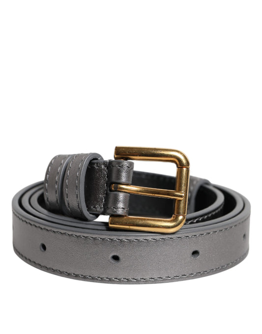 Dolce &amp; Gabbana Silver Logo Engraved Metal Waist Buckle Belt