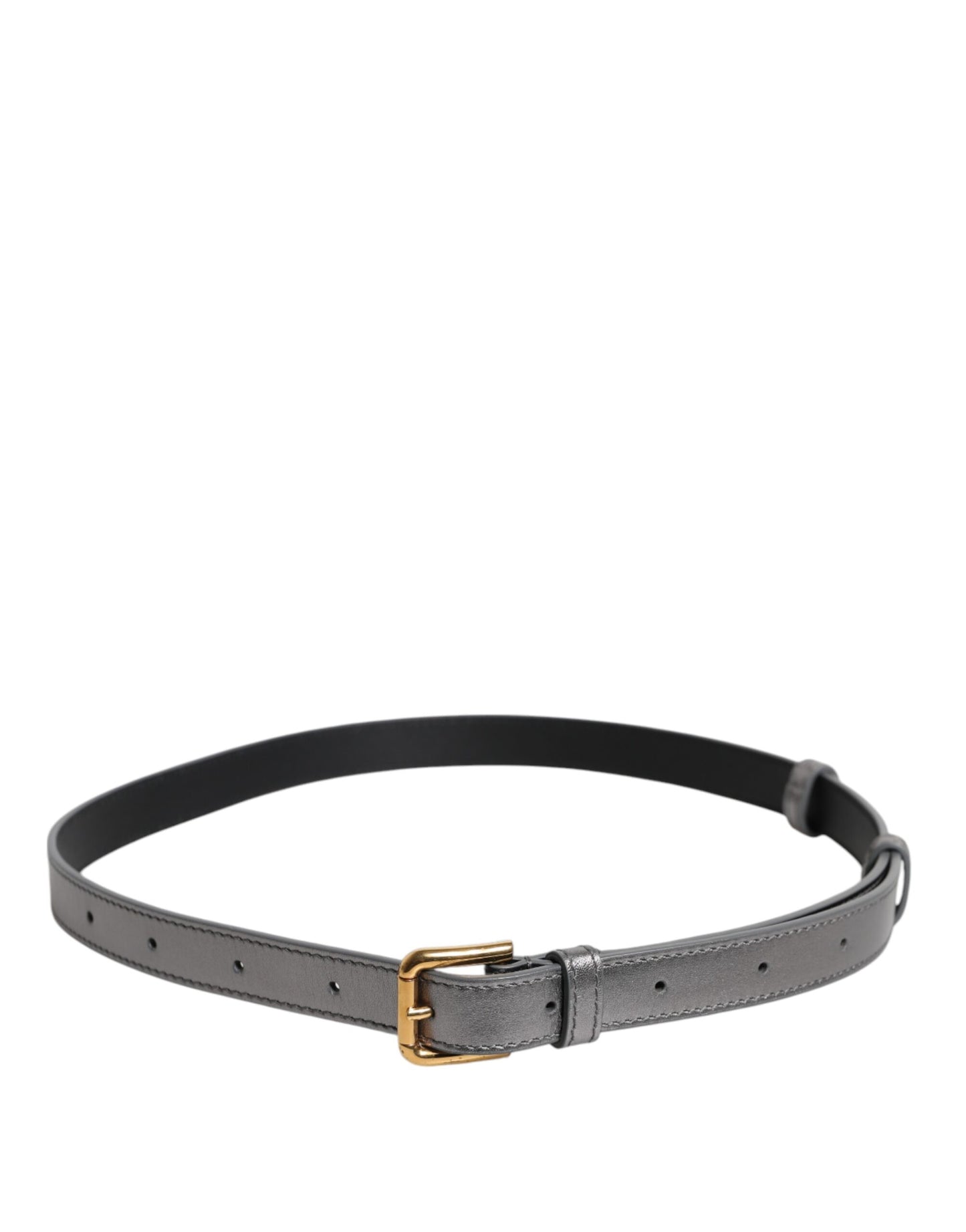Dolce &amp; Gabbana Silver Logo Engraved Metal Waist Buckle Belt