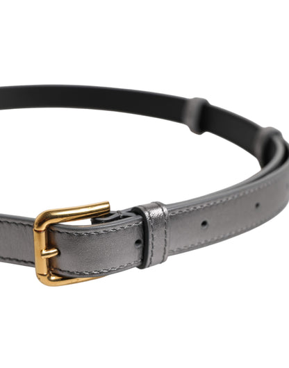 Dolce &amp; Gabbana Silver Logo Engraved Metal Waist Buckle Belt