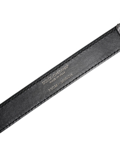 Dolce &amp; Gabbana Silver Logo Engraved Metal Waist Buckle Belt