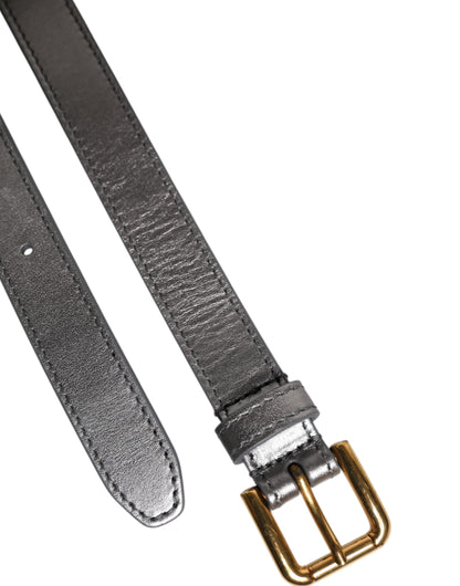 Dolce &amp; Gabbana Silver Logo Engraved Metal Waist Buckle Belt