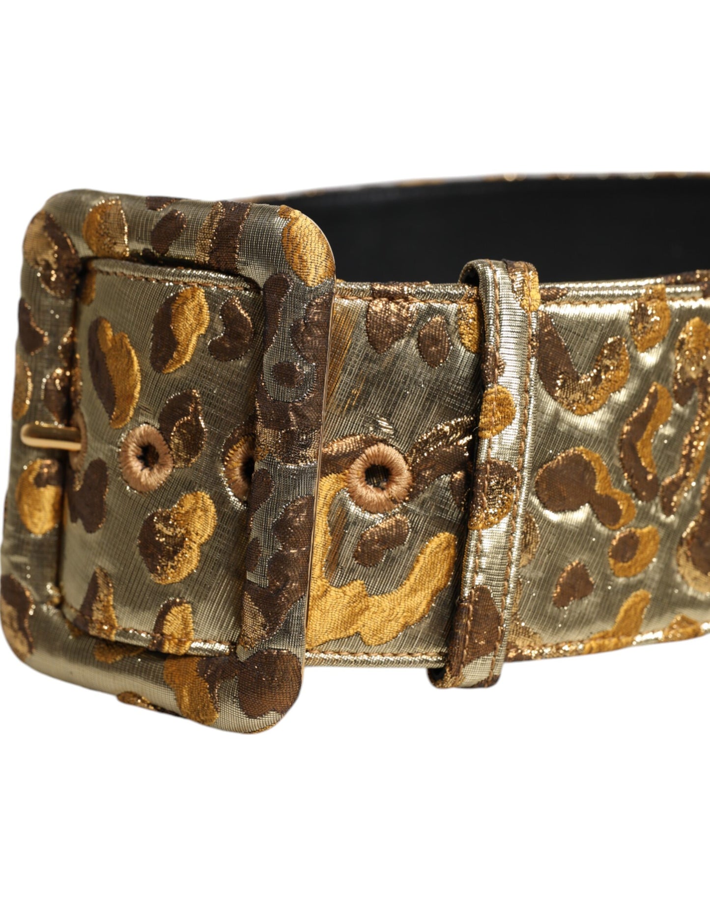 Dolce &amp; Gabbana Gold Spotted Jacquard Fabric Wide Waist Belt