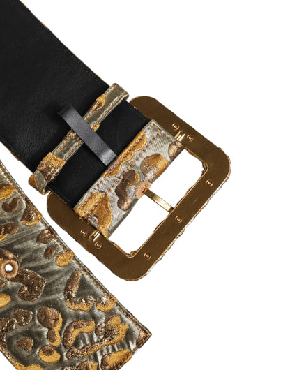 Dolce &amp; Gabbana Gold Spotted Jacquard Fabric Wide Waist Belt