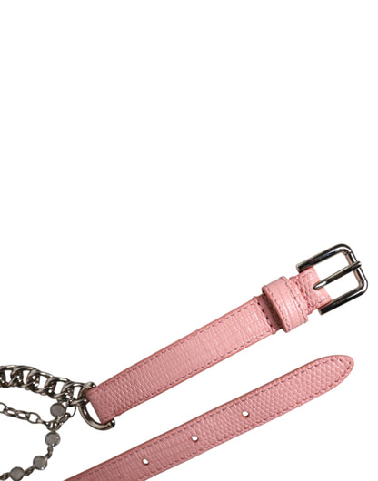 Dolce &amp; Gabbana Pink Embellished Roses Textured Leather Belt