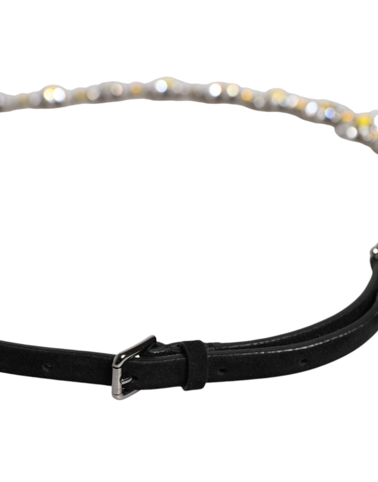 Dolce &amp; Gabbana Black Leather Daisy Crystal Embellish Waist Belt