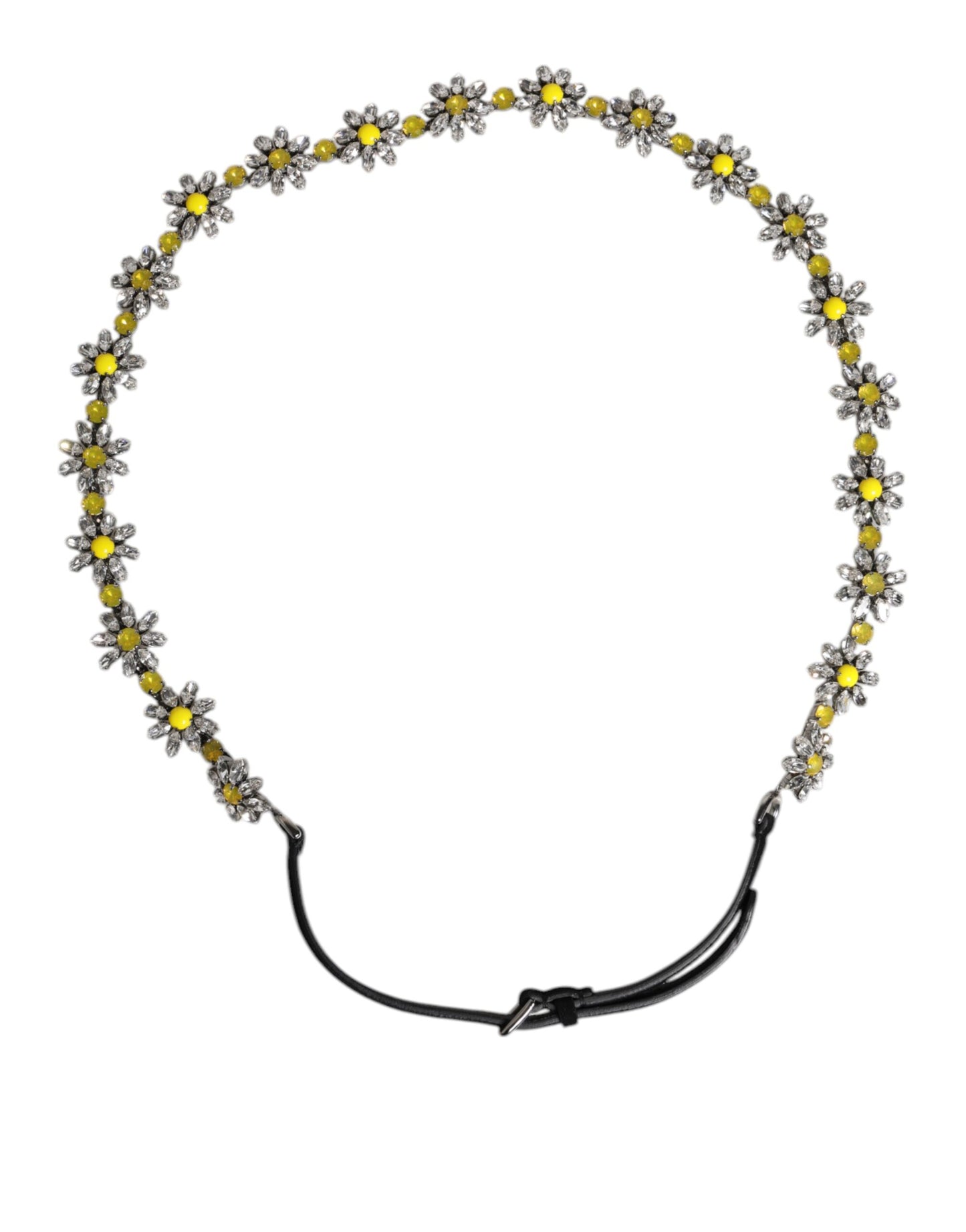 Dolce &amp; Gabbana Black Leather Daisy Crystal Embellish Waist Belt