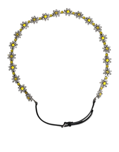 Dolce &amp; Gabbana Black Leather Daisy Crystal Embellish Waist Belt