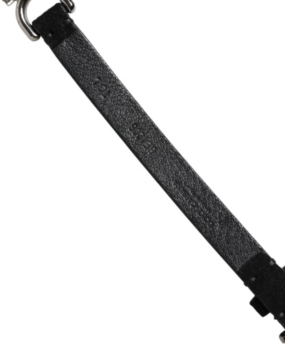 Dolce &amp; Gabbana Black Leather Daisy Crystal Embellish Waist Belt